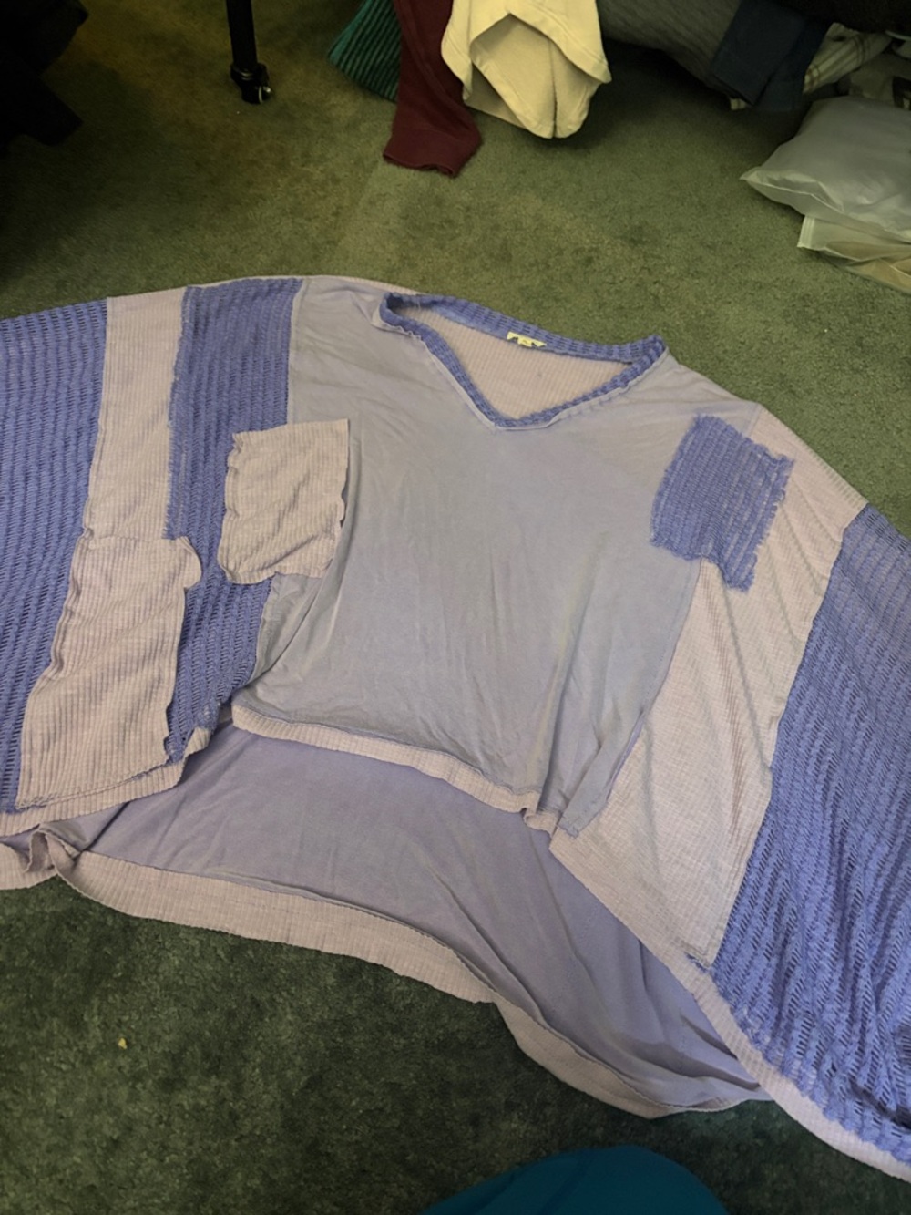POL Lavender Patchwork V-Neck Women's Blouse